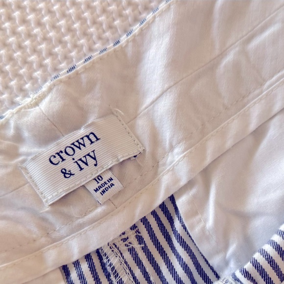 CROWN & IVY High Waisted Blue & White Striped Shorts w Embroidered Palm Trees - Picture 11 of 13